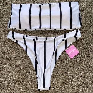 Strapless Bikini Striped Navy Blue and White